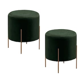 Conjunto - 2 Puff Banqueta Odim Bronze Luxo Castellar Móbile Veludo Verde