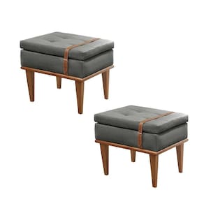 Conjunto - 2 Puffs Banqueta Londres Luxo Castellar Móbile Linho Cinza