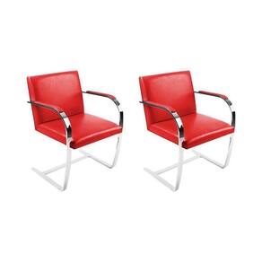 Kit 2 Cadeiras Brno Escritório Couro Sintético Vermelho Barra Chata Cromada Cor Vermelho