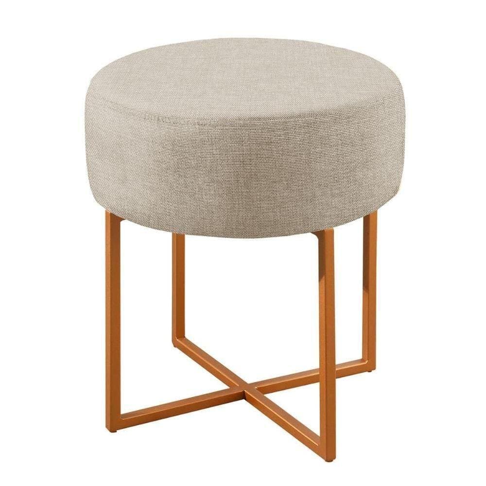 Puff Banqueta Otávio Luxo Base Bronze Castellar Móbile Linho Bege Claro