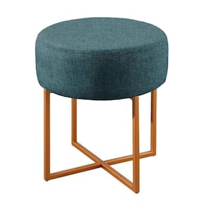 Puff Banqueta Otávio Luxo Base Bronze Castellar Móbile Linho Azul