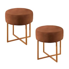 Conjunto - 2 Puffs Banqueta Otávio Luxo Castellar Móbile Corino Caramelo