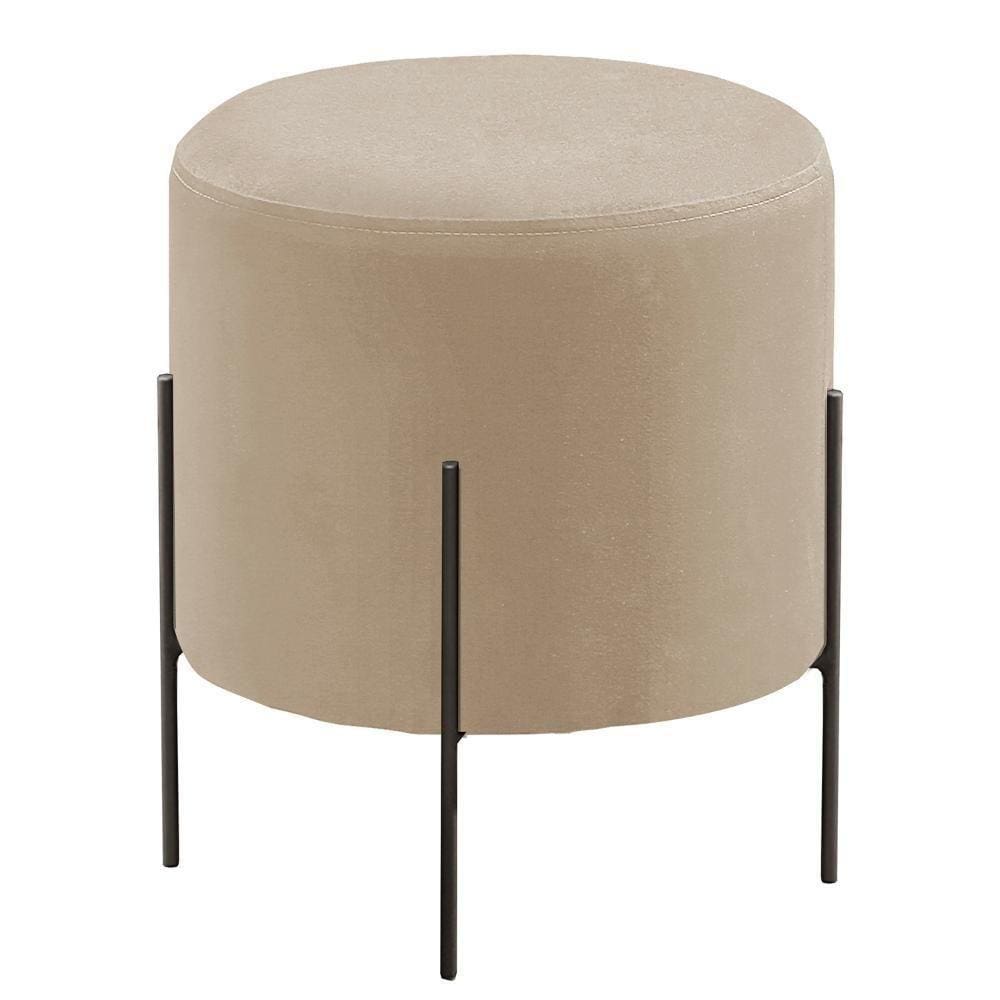 Puff Banqueta Odim Luxo Base Preta Castellar Móbile Veludo Bege Claro