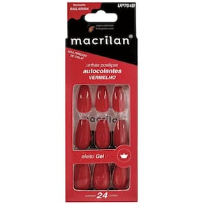 Macrilan Unhas Postiças Autocolantes Efeito Gel Vermelho Up704B (24 Unidades)