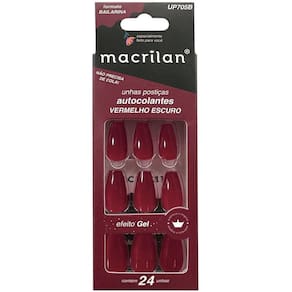 Macrilan Unhas Postiças Autocolantes Efeito Gel Vermelho Escuro Up705B (24 Unidades)