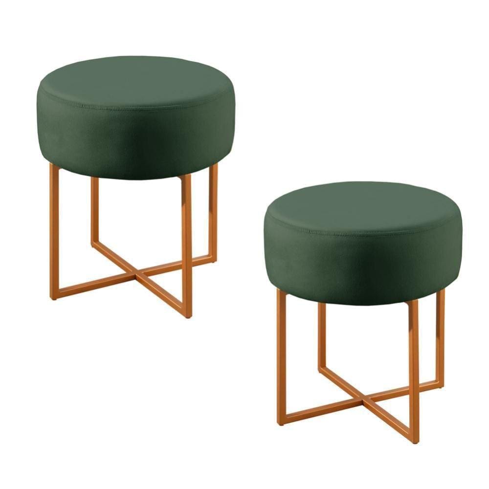 Conjunto - 2 Puffs Banqueta Otávio Luxo Castellar Móbile Veludo Verde
