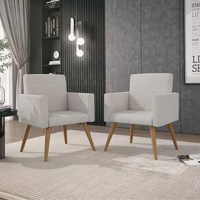 Kit 06 Poltronas Nina Decorativa Recepção Oferta - Balaqui Linho Cor:linho Cinza Claro