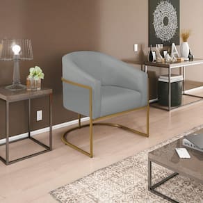 Poltrona Decorativa Luiza Base De Ferro Dourado Suede - Doce Sonho Móveis Cinza
