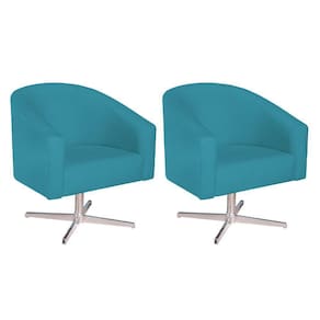 Kit 02 Poltronas Luiza Base Giratória De Metal Suede - Doce Sonho Móveis Azul Turquesa