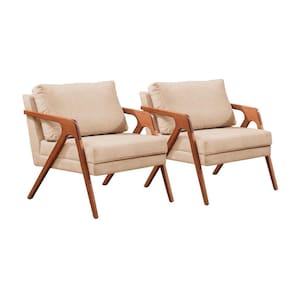 Conjunto - 2 Poltronas Mona Luxo Madeira Maciça Castellar Linho Bege Claro