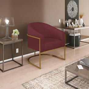 Poltrona Decorativa Luiza Base De Ferro Dourado Suede - Doce Sonho Móveis Bordô