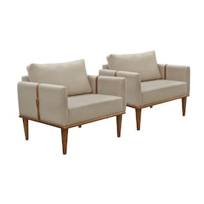 Conjunto - 2 Poltronas Milla Luxo Madeira Maciça Castellar Linho Bege Claro