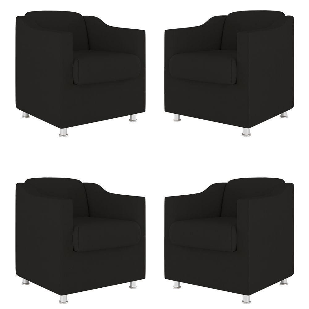Kit 04 Poltronas Tilla Consultório Recepção Sala Suede Cor:preto