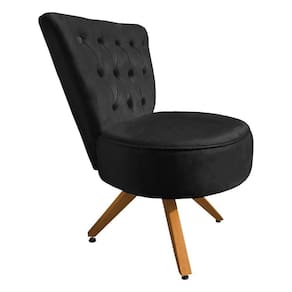 Poltrona Cadeira Decorativa Capitonê Elegância Veludo Base Giratória Castanho - Pallazio Preto