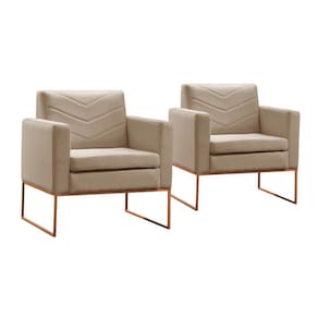 Conjunto - 2 Poltronas Apolo Luxo Base Bronze Castellar Linho Bege