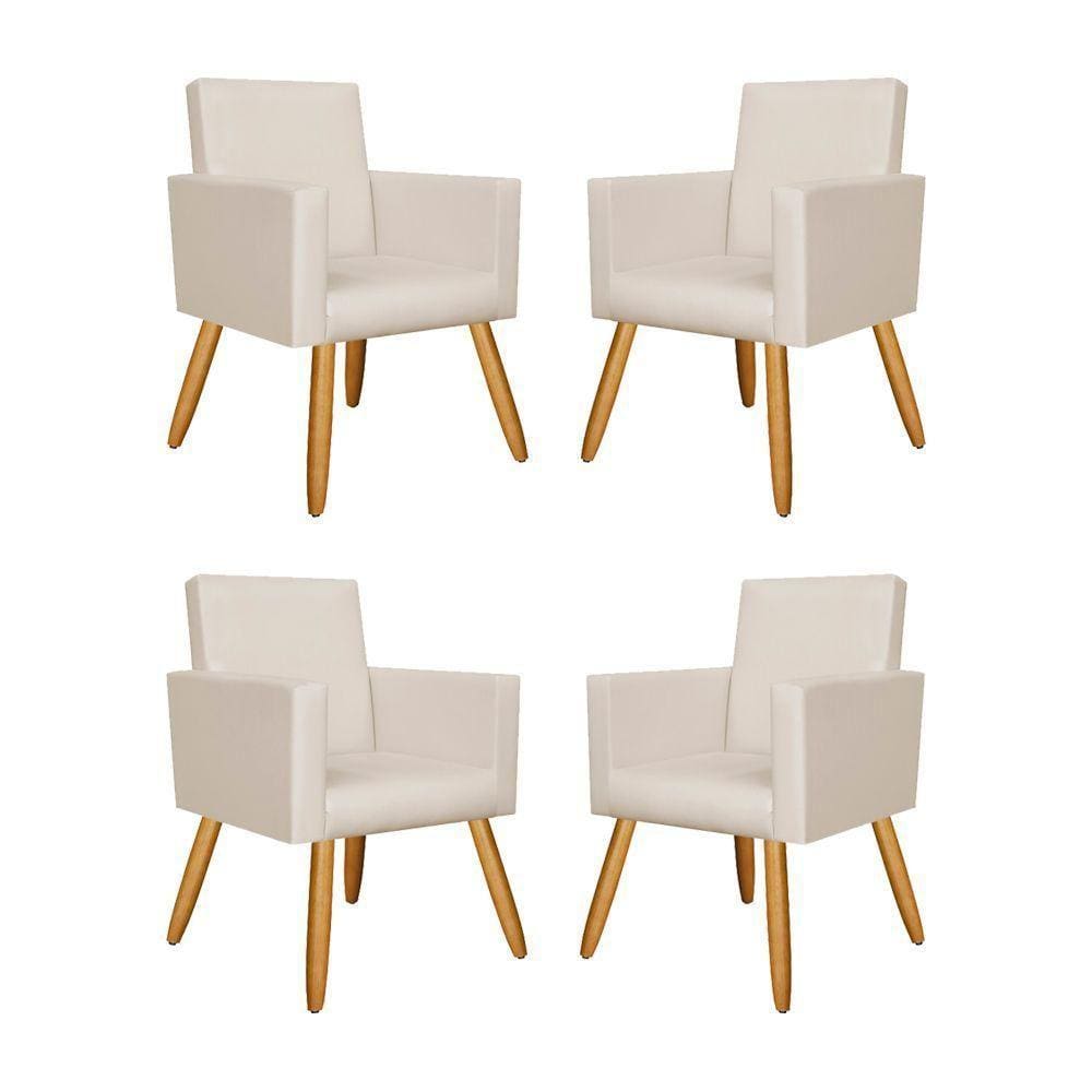 Kit 04 Poltronas Nina Decorativa Recepção Oferta Courino - Balaqui Decor Cor:courino Bege