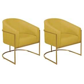 Kit 02 Poltronas Decorativas Luiza Base De Ferro Dourado Suede - Doce Sonho Móveis Amarelo