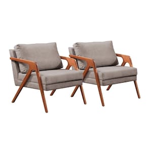 Conjunto - 2 Poltronas Mona Luxo Madeira Maciça Castellar Linho Cinza