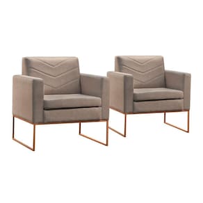 Conjunto - 2 Poltronas Apolo Luxo Base Bronze Castellar Linho Cappuccino