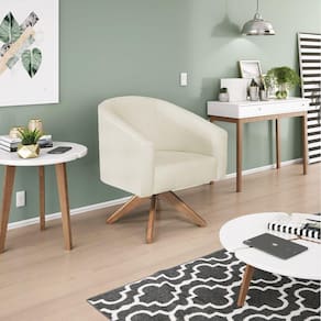 Poltrona Decorativa Luiza Base Giratória De Madeira Suede - Doce Sonho Móveis Bege