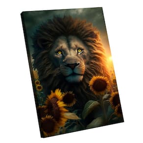 Quadro Leão Girassol Br Artes Grande 118x78