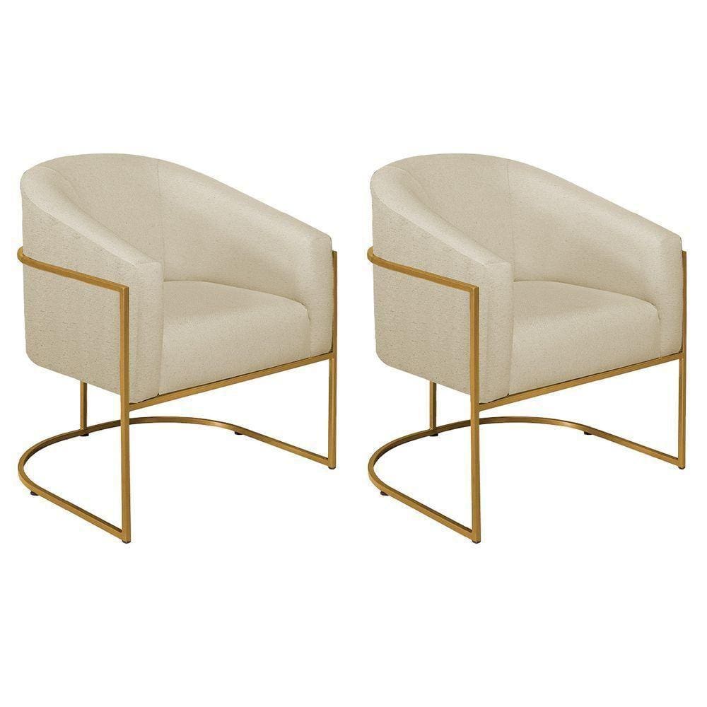 Kit 02 Poltronas Decorativas Luiza Base De Ferro Dourado Suede - Doce Sonho Móveis Bege