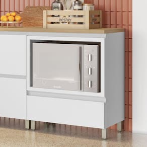 Balcão Forno 1 Gaveta com Caixa Organizadora 70cm 100% MDF Rainha Branco/Marrom