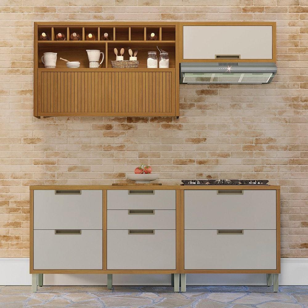Cozinha 4 Peças Armario Geladeira Imperatriz 100% Mdf Freijó/Off White
