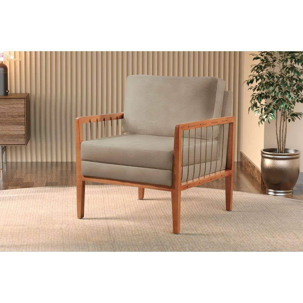 Poltrona Decorativa Gael Base Madeira Maciça Castellar Móbile Off White