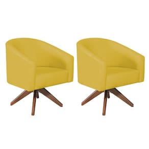 Kit 02 Poltronas Decorativas Luiza Base Giratória De Madeira Suede - Doce Sonho Móveis Amarelo