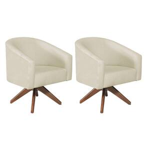 Kit 02 Poltronas Decorativas Luiza Base Giratória De Madeira Suede - Doce Sonho Móveis Bege