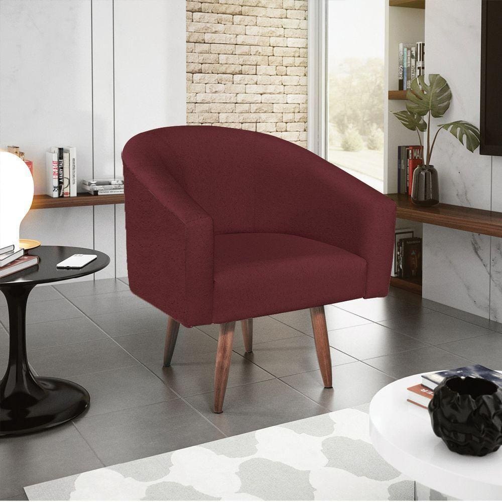 Poltrona Decorativa Luiza Pés Palito Suede - Doce Sonho Móveis Bordô