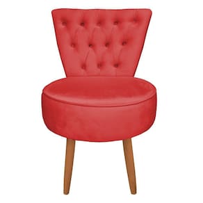 Poltrona Cadeira Decorativa Capitonê Elegância Veludo Vermelho Pés Palito Castanho - Pallazio