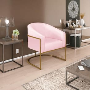 Poltrona Decorativa Luiza Base De Ferro Dourado Suede - Doce Sonho Móveis Rosa Bebê