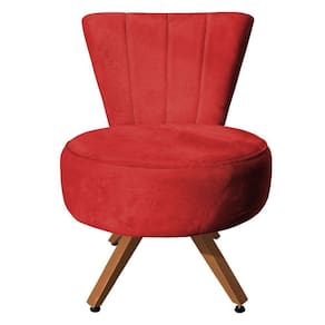 Poltrona Cadeira Decorativa Costurada Elegância Veludo Base Giratória Castanho - Pallazio Vermelho