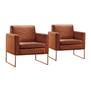 Conjunto - 2 Poltronas Apolo Luxo Base Bronze Castellar Corino Caramelo