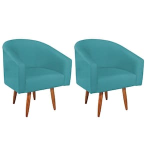 Kit 02 Poltronas Decorativas Luiza Pés Palito Suede - Doce Sonho Móveis Azul Turquesa