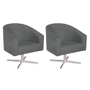 Kit 02 Poltronas Luiza Base Giratória De Metal Suede - Doce Sonho Móveis Cinza