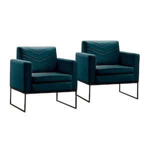 Conjunto - 2 Poltronas Apolo Luxo Base Preta Castellar Linho Azul
