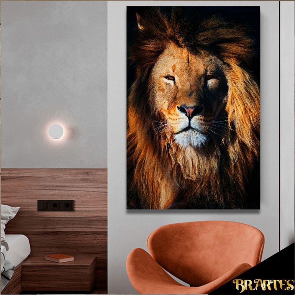 Quadro Leão Reluzente Br Artes Médio 84x54