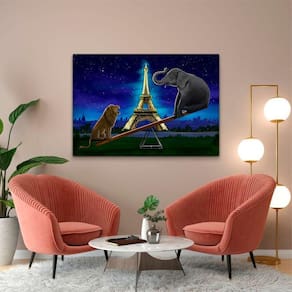 Quadro Leão E Elefante Br Artes Médio 84x54