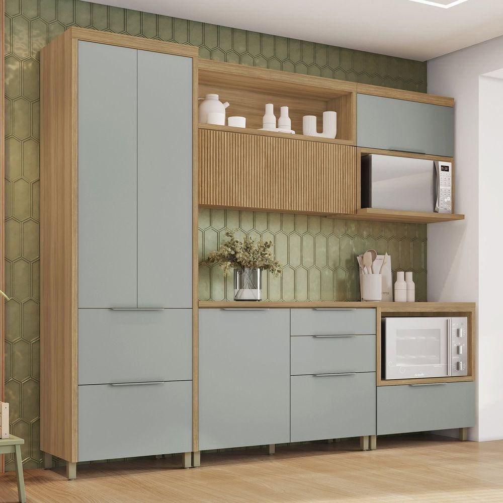 Cozinha 5 Peças 5 Portas 6 Gavetas Marquesa 100% Mdf Marrom/Verde