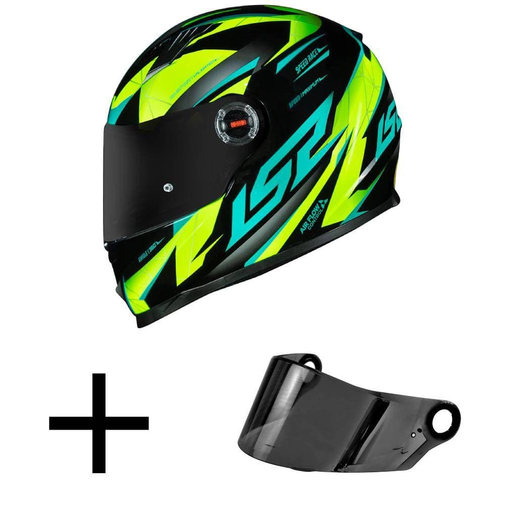 Capacete LS2 FF358 Draze Preto e Verde Mais Viseira Fumê