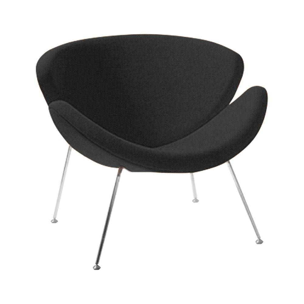 Poltrona Design Trevo Linho Preto Base Cromada Cor Preto