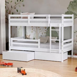 Beliche Solteiro Slim Com 02 Gavetas E Grade De Proteção Madeira Maciça Branco Housin