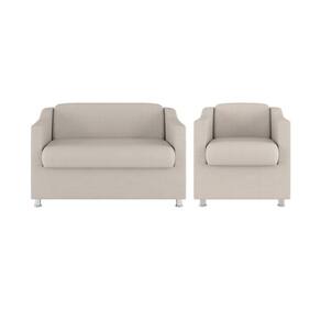 Kit Poltrona Tilla Recepção + Namoradeira Sala, Quarto Suede bege