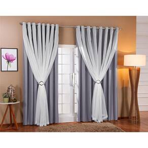 Cortina Voil Forro Blackout Tecido 5,00X2,70 Cinza/Branco