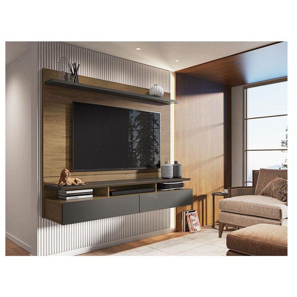 Painel para Tv Home Suspenso Ambiente Noruega Freijó Grafite Perolizado - Móveis Leão