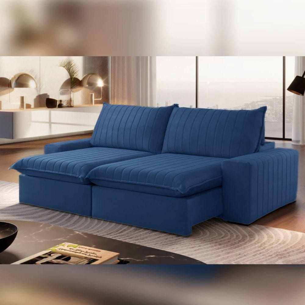 Sofá Retrátil e Reclinável 230cm Noah Azul