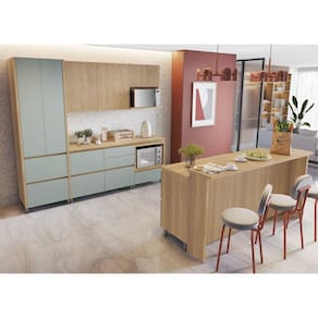 Cozinha 8 Peças 8 Portas 12 Gavetas Forno Ilha Rainha 100% Mdf Marrom/Verde